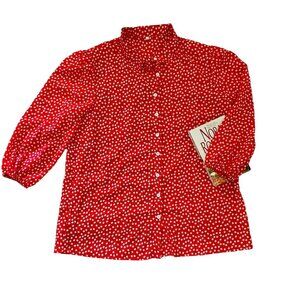 Red Floral Button-Up Vintage Inspired Blouse Size XXL